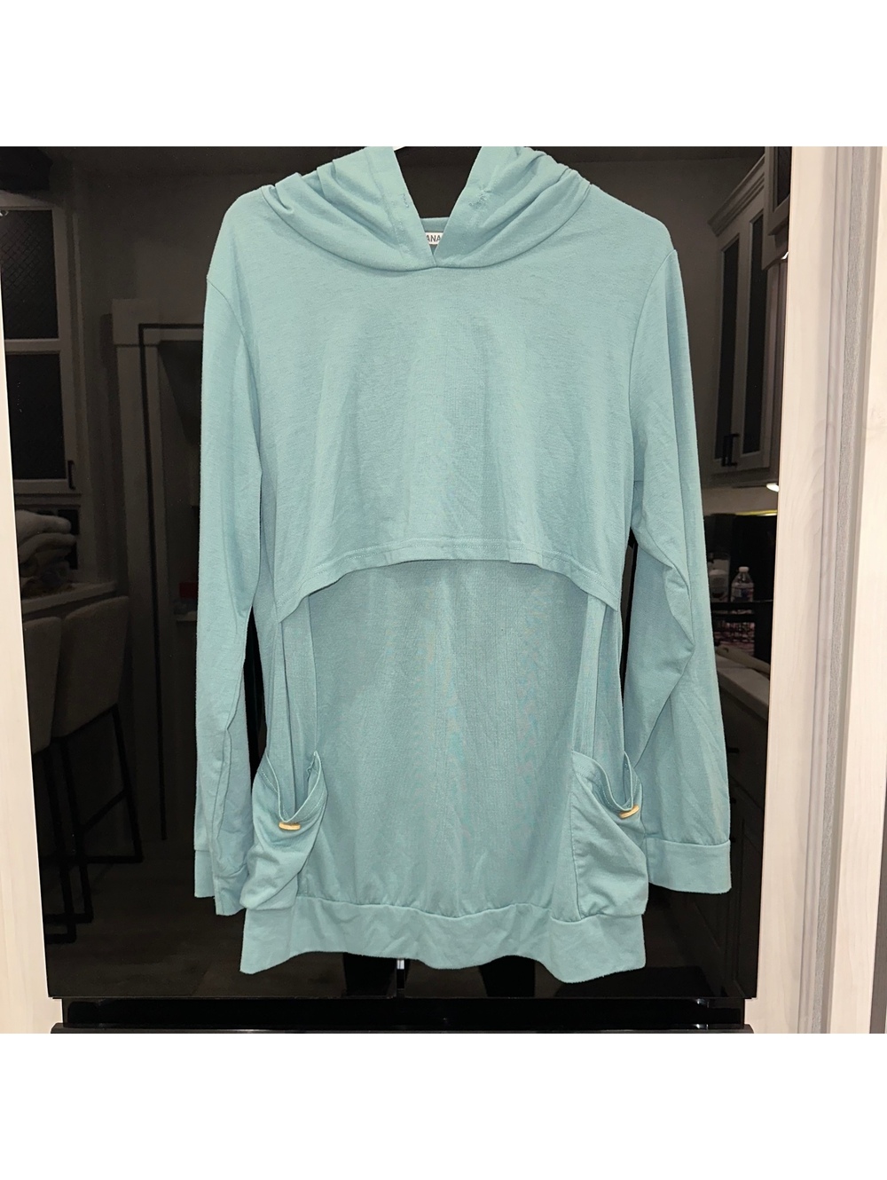 Ginkana Womens breastfeeding L Light Blue Cotton d Hooded Pullover with Pockets